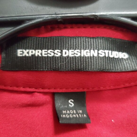 Express Design Studio Women's Y2K Dark Red Stretch Ruffle V-Neck Career Shirt S - Picture 5 of 7